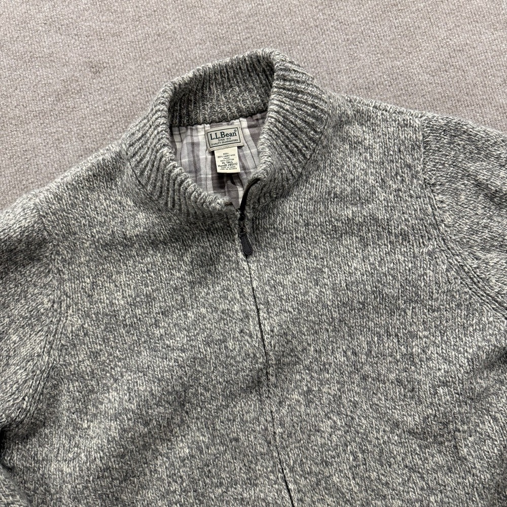LL Bean Lambswool Ragg Sweater Men's XLT Gray Full Zip Mock Neck Flannel Lined